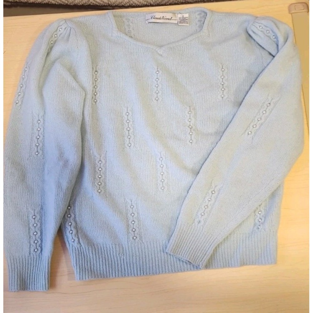 VTG  Claude Vernet  Lambswool Sweater Pearl Dainty Coquette Feminine Spring Sz M